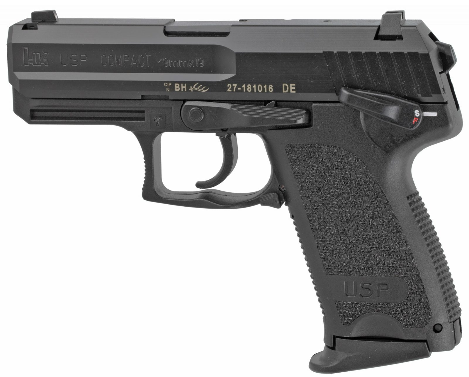 H&K USP9 Compact 9mm Pistol, Safety/ Decocker, (2)13Rd Magazines, 3.58