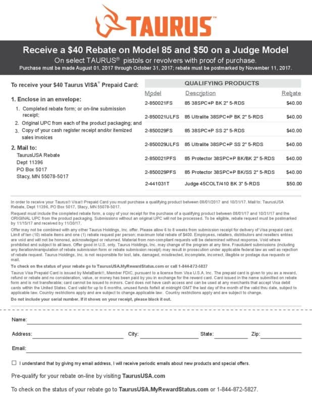Taurus Judge Rebate Form