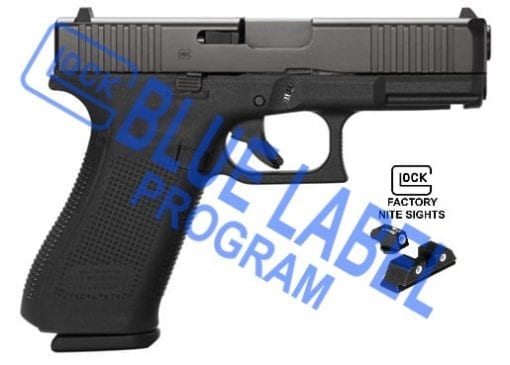 glock 45 9mm blue label pistol with glock night sights at nagels