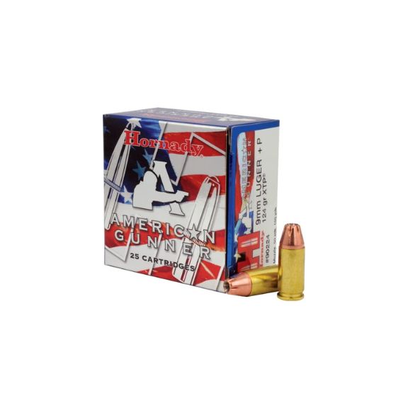 Hornady American Gunner 9mm 124gr JHP +P Ammunition 25 Rd/Box - 90224