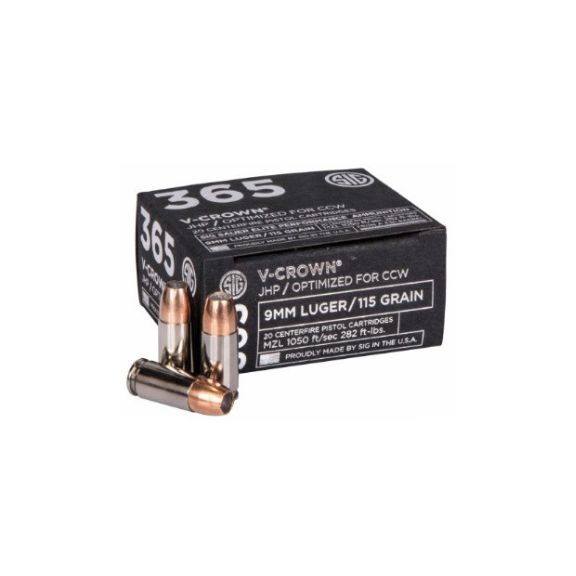 Sig Sauer Elite Performance 9mm 115gr JHP V-Crown/ Optimized for CCW Ammunition 20Rd Box -
