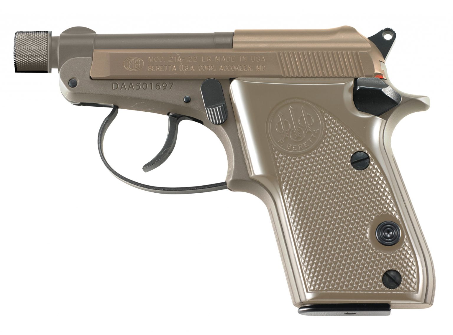 Beretta 21A Bobcat Covert FDE 22lr Pistol, Threaded Barrel, (1)-7Rd