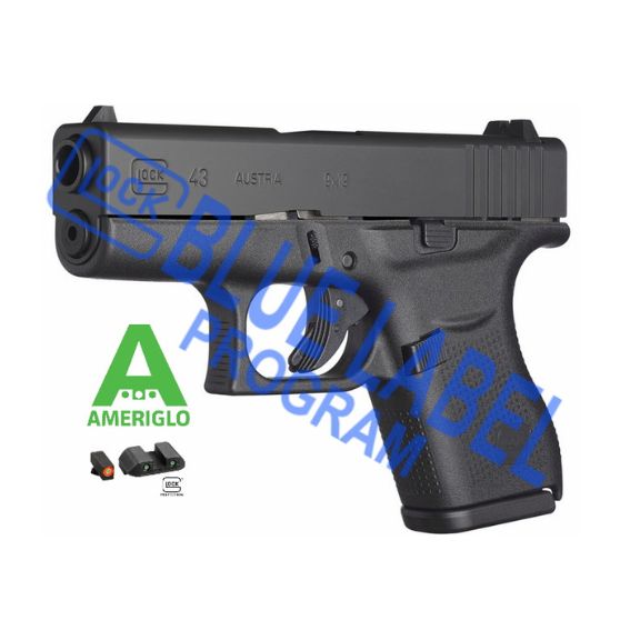 Glock 43 Ameriglo Night Sights 9mm Blue Label Pistol, 3.4" - UI4350302AB