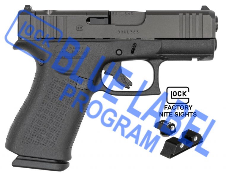 Glock 43X MOS Night Sights Blue Label 9mm Pistol, Black Slide, (2)10Rd
