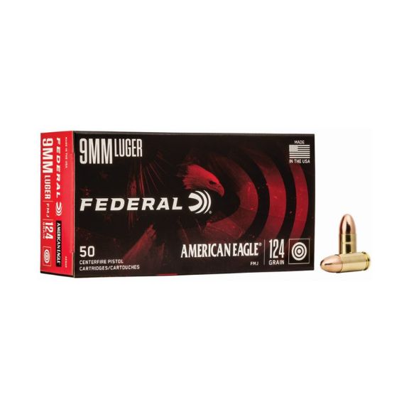 Federal American Eagle 9mm 124gr Ammunition 50Rd Box - AE9AP