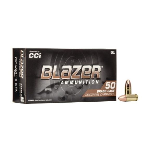 CCI Blazer Brass 9mm 124gr FMJ Ammunition 50Rd Box - 5201