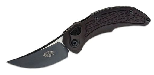 Microtech Brachial Black Tactical Automatic Knife, Plain Edge, Stonewashed Trailing Point Blade - 268A-1T