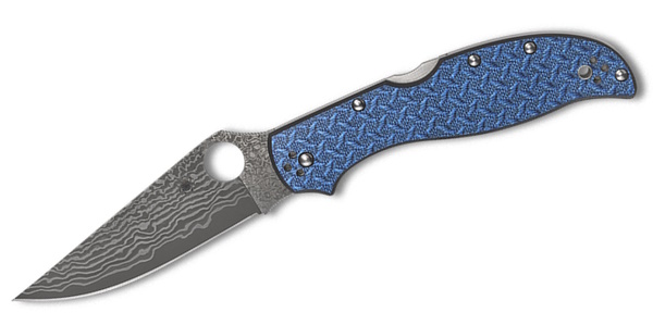 Spyderco Stretch 2XL Blue Nishijin Glass Fiber Damascus Folding Knife