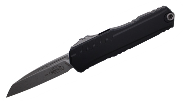 Microtech Cypher II Black Single Edge Apocalyptic Reverse Tanto Blade Automatic Knife