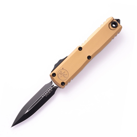 Microtech UTX-85 Gen IV Double Edge Black Standard Tan Automatic Knife, 3.125" - 12324-1TA