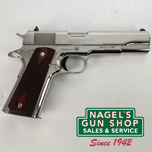 Colt 1911 Government Bright Stainless 38 Super Pistol